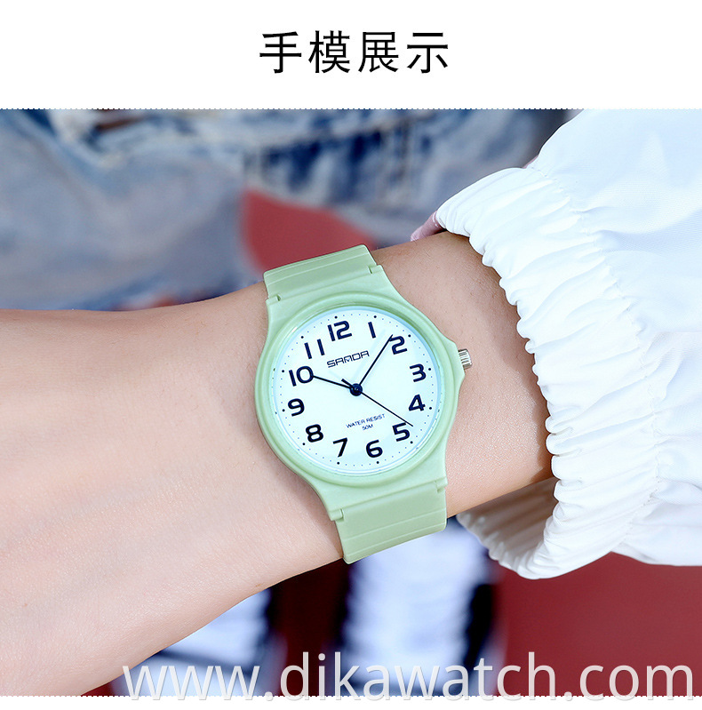 SANDA 6010 Casual And Compact Silicone Watch Strap Wild Small Fresh Female High School Student Ins Wind Watches